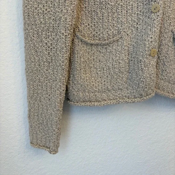 Eileen Fisher Boucle Silk Cotton Cardigan S Beige Knit Button Front Boho Beachy - Picture 5 of 10
